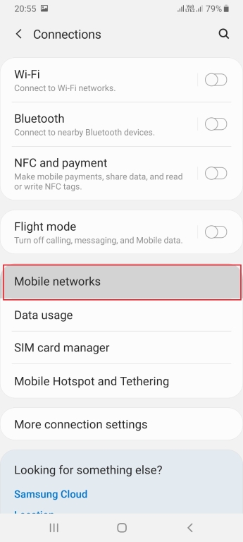 گزینه Mobile networks یا همان شبکه‌های تلفن همراه